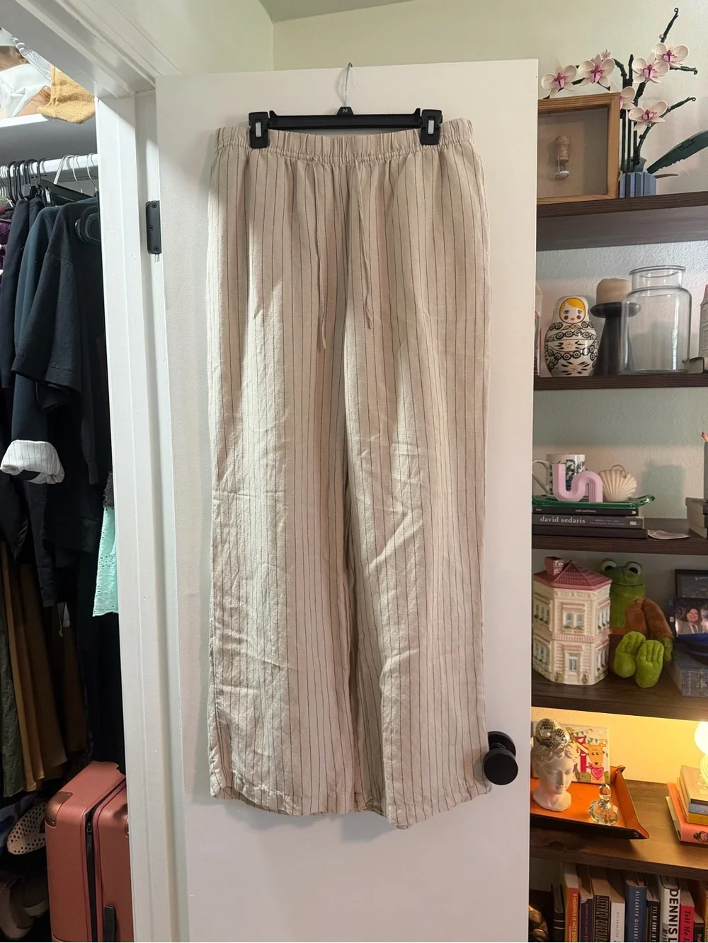 Beige Pinstripe Wide-Leg pant